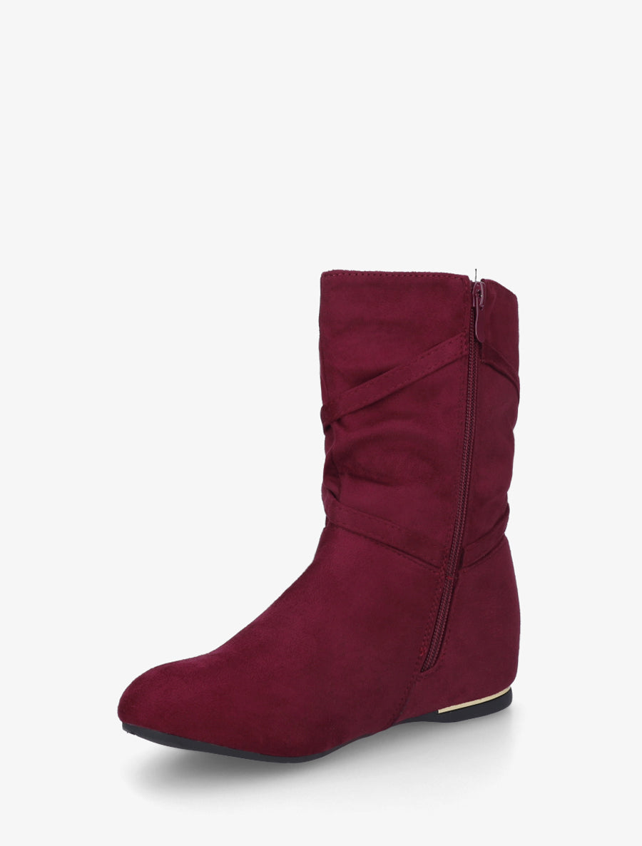 Bottines montantes en suédine à franges - Bordeaux - 3