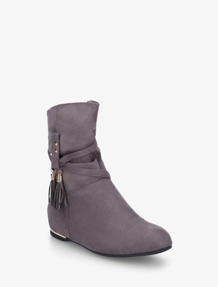 Bottines montantes en suédine à franges - Gris - 2