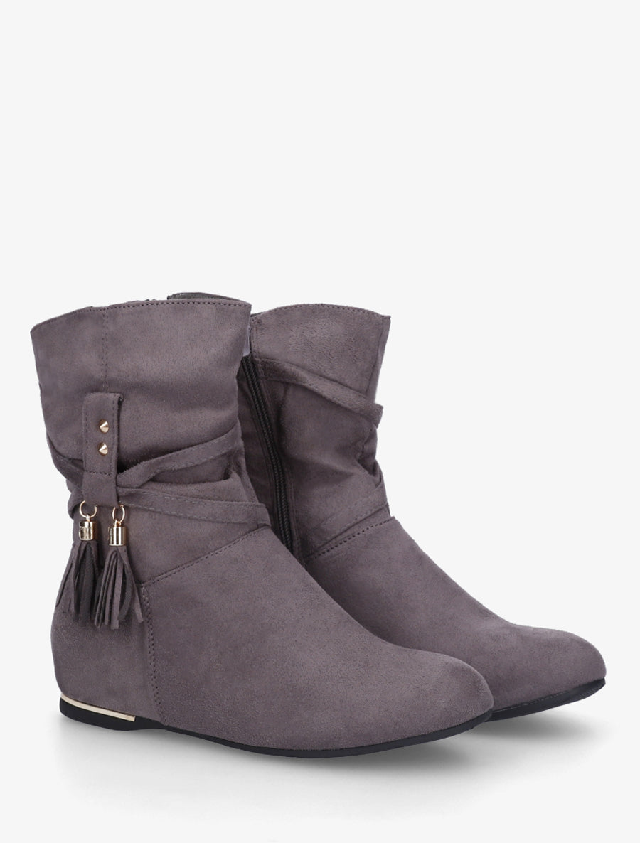 Bottines montantes en suédine à franges - Gris - 4