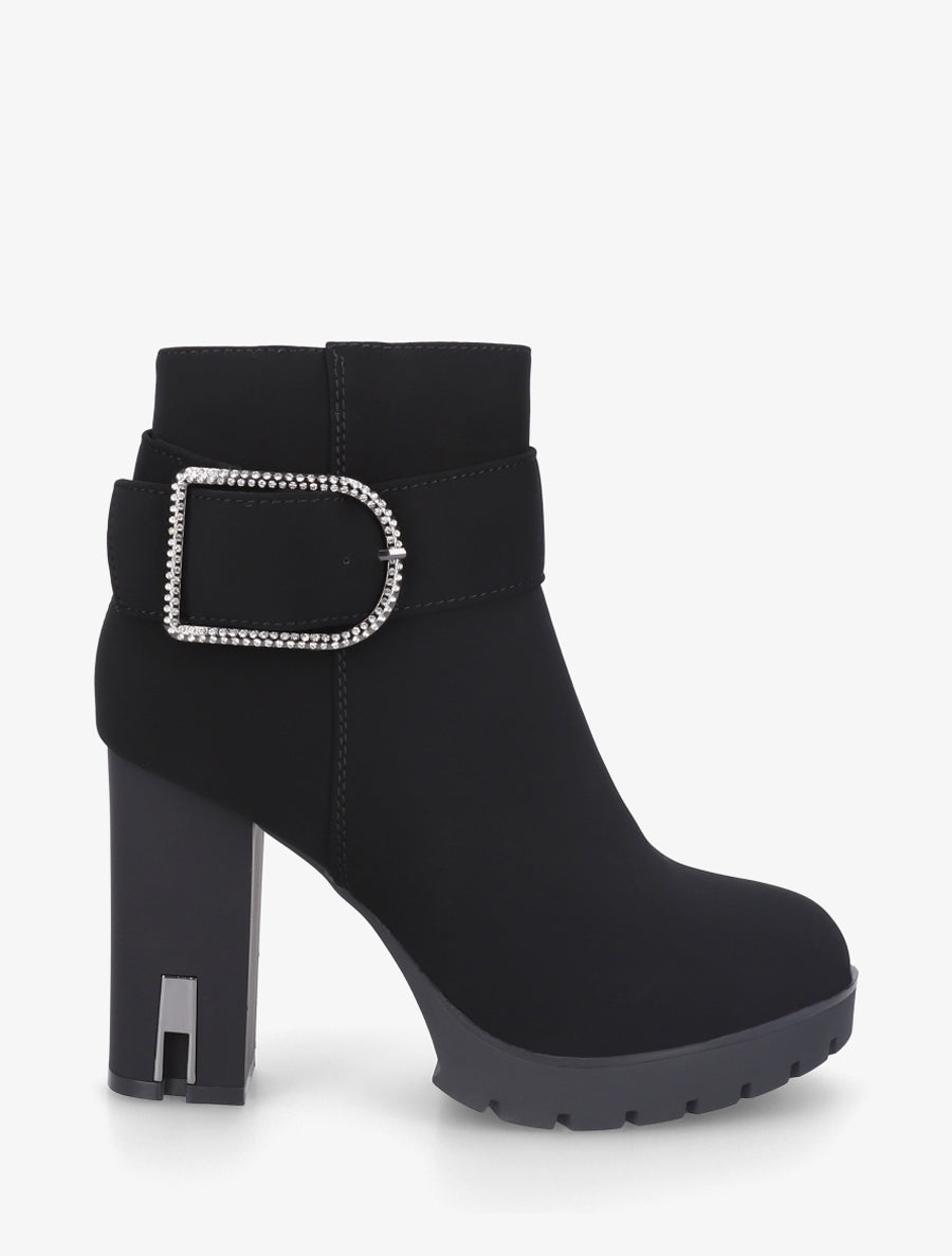 Bottines à talon et boucle à strass - Noir - 1