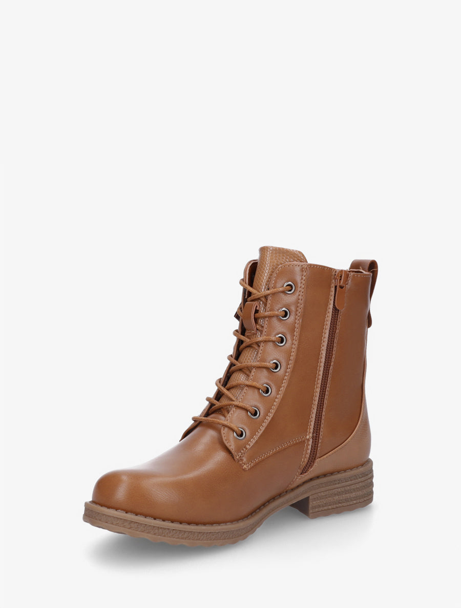 Bottines en simili à lacets et zip décoratif - Camel - 3