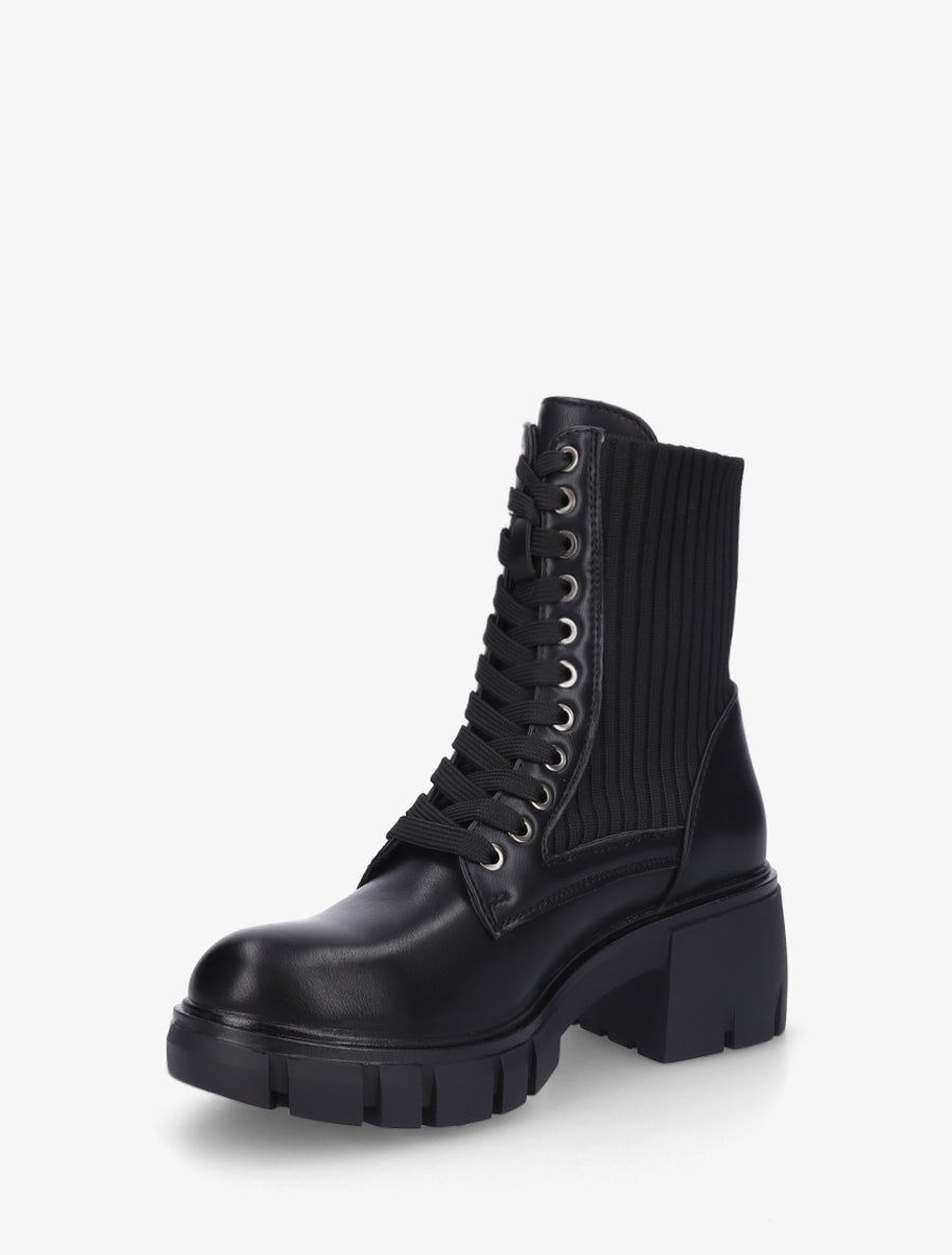 Bottines montantes bi-matière à lacets - Noir - 3