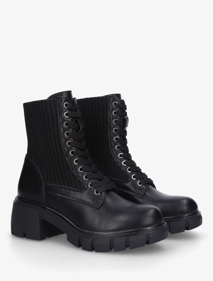 Bottines montantes bi-matière à lacets - Noir - 4