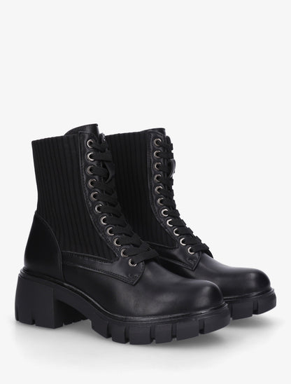 Bottines montantes bi-matière à lacets - Noir - 4