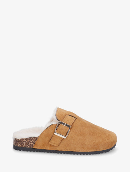 Mules fourrées en suédine - Camel - 1