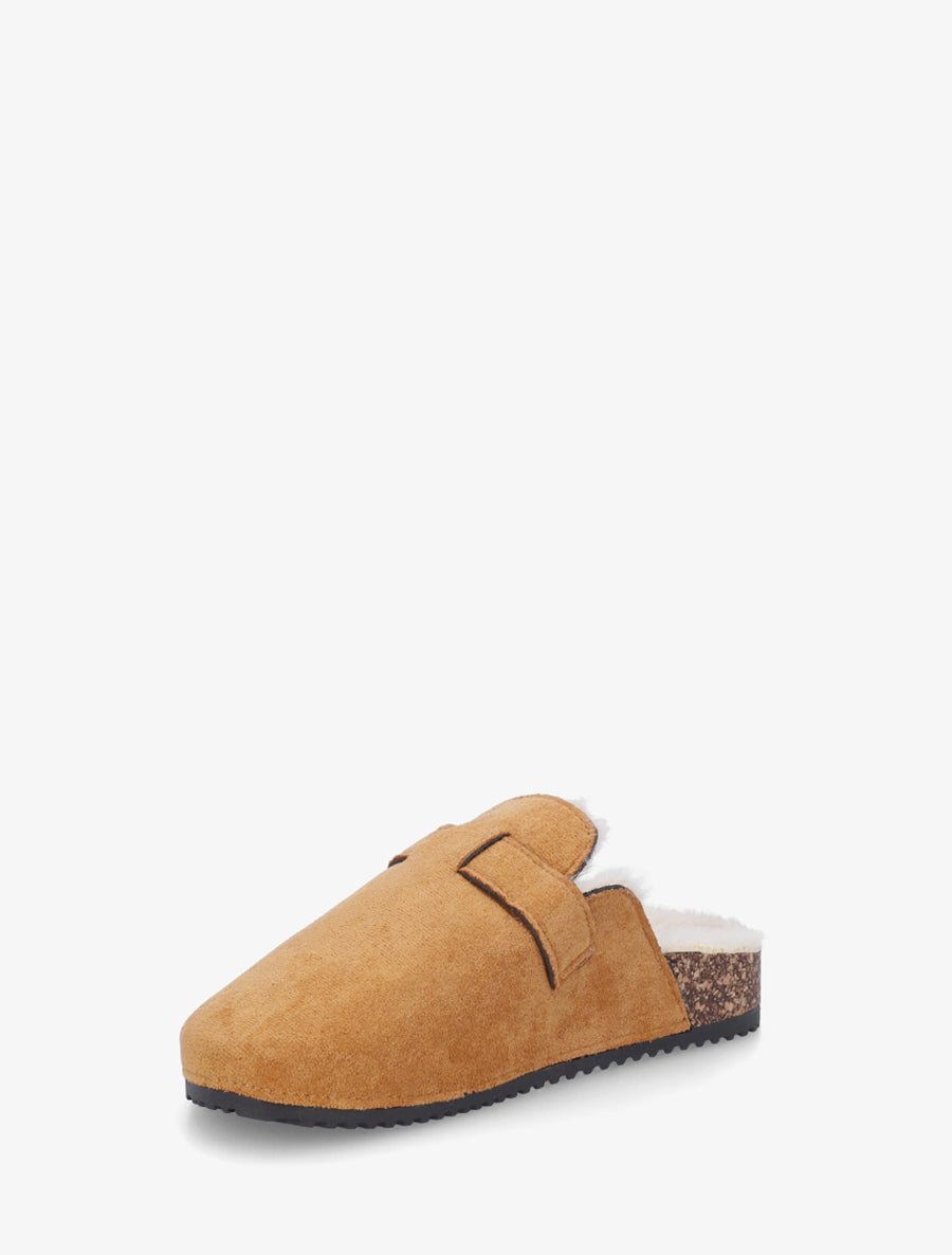 Mules fourrées en suédine - Camel - 3