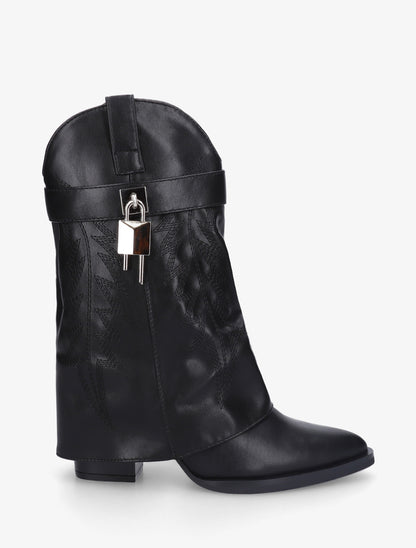 Bottines en simili style santiags à cadenas - Noir - 1