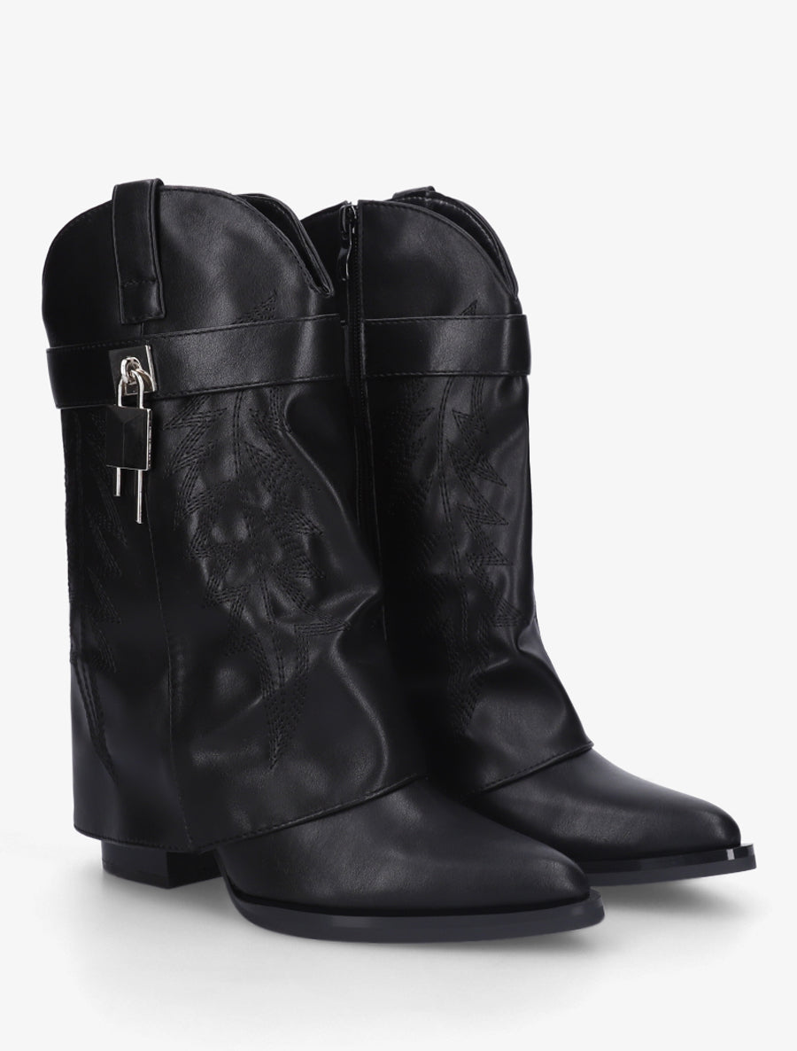 Bottines en simili style santiags à cadenas - Noir - 4