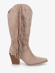 Santiags à franges en strass - Taupe - 1