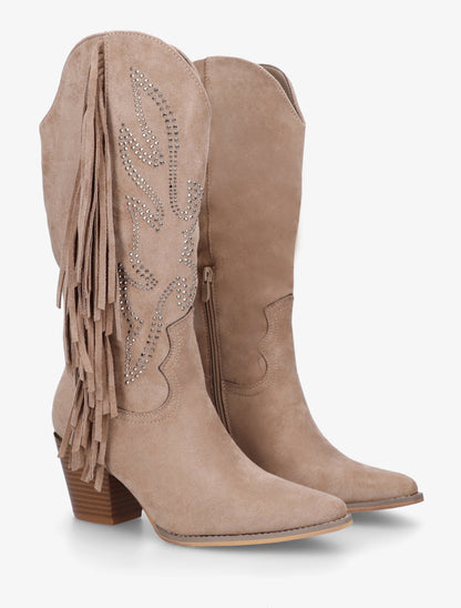 Santiags à franges en strass - Taupe - 4