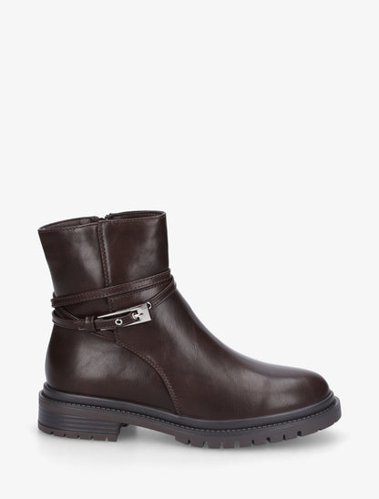 Bottines en simili sanglées - Marron - 1