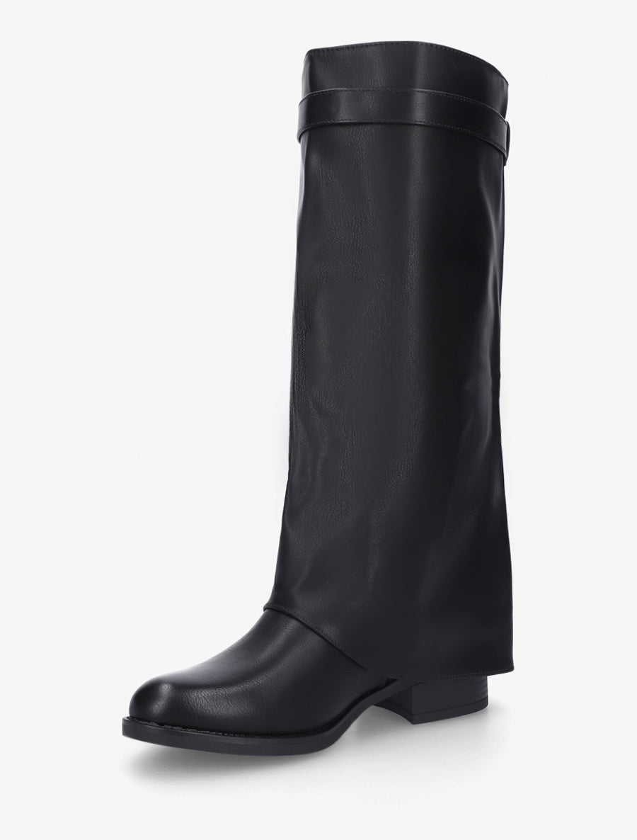 Bottes plates à revers et empiècement métal - Noir - 3