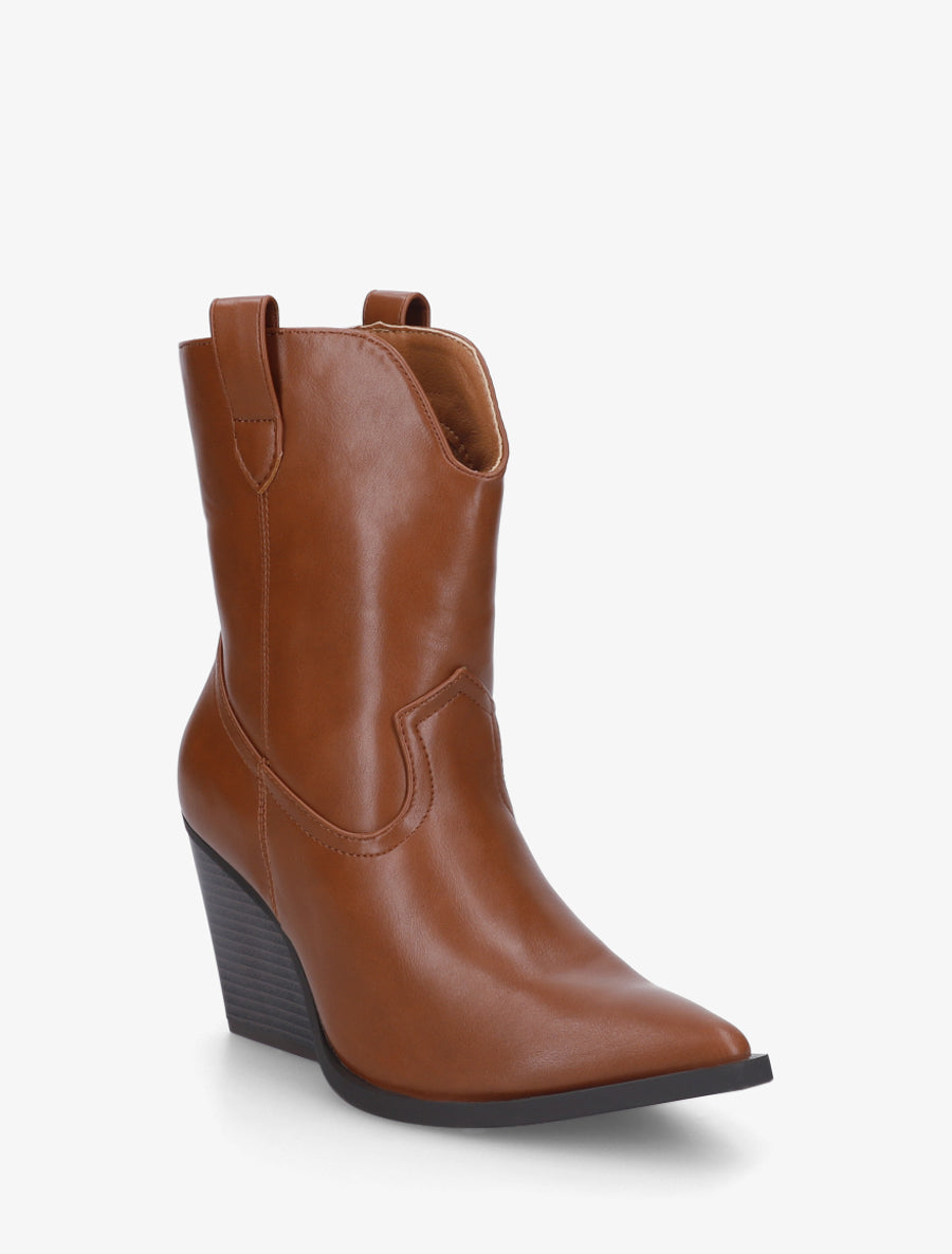Bottines à talon bottier en simili - Camel - 2
