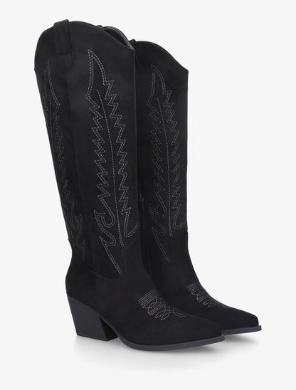 Bottes brodées style santiags - Noir - 4