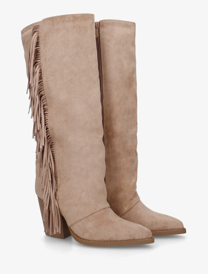 Bottes à franges bohème en suédine - Taupe - 4
