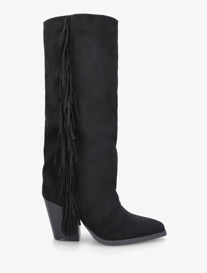 Bottes à franges bohème en suédine - Noir - 1