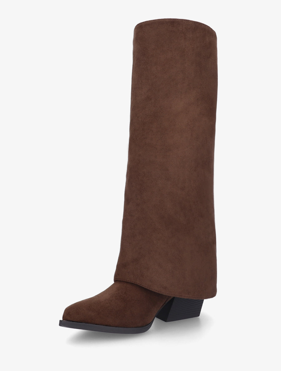 Bottes à franges et revers en suédine - Marron - 3