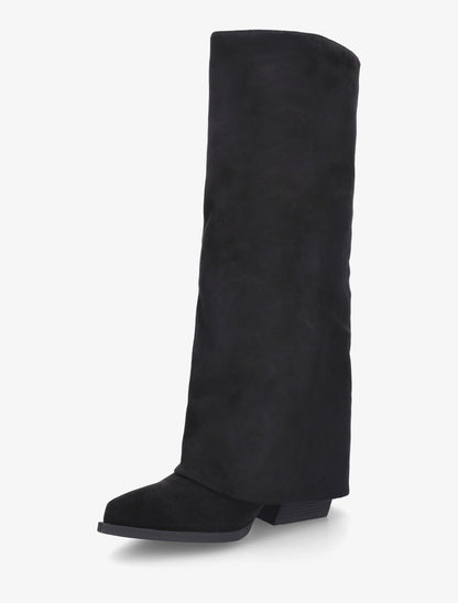 Bottes à franges et revers en suédine - Noir - 3