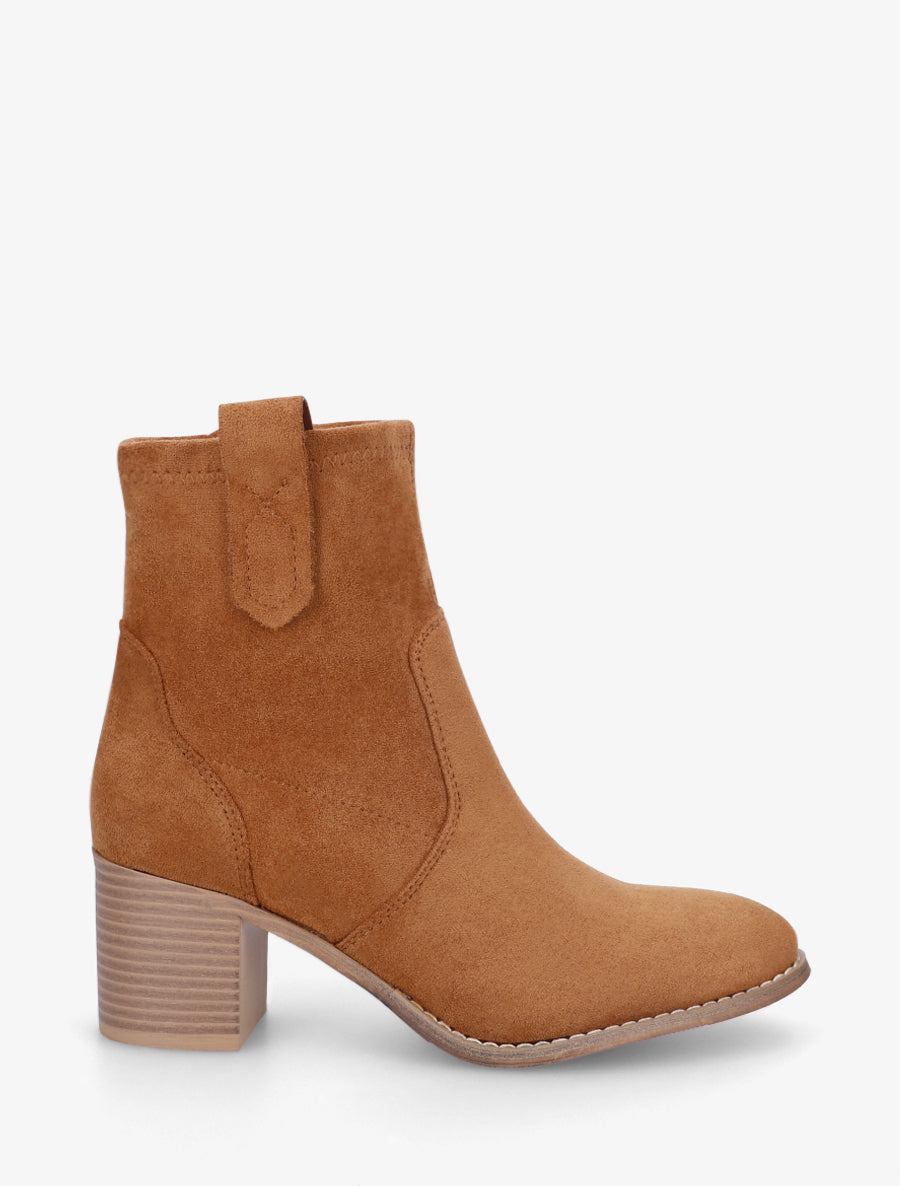 Bottines en suédine à bout rond - Camel - 1