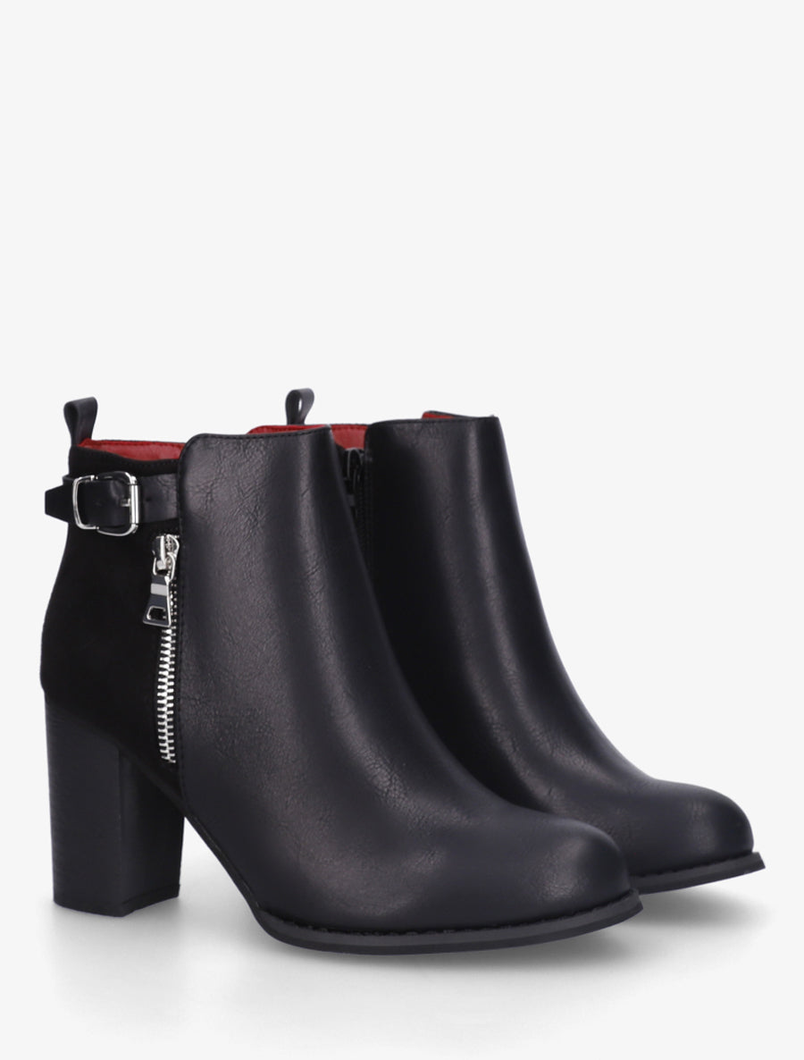 Bottines à zip décoratif et sangle - Noir - 4