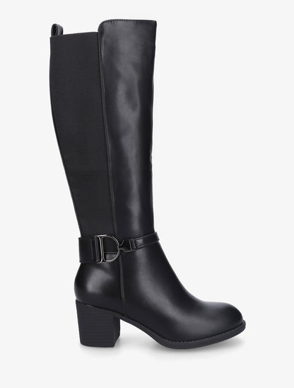 Bottes élastiquées à talon en simili - Noir - 1