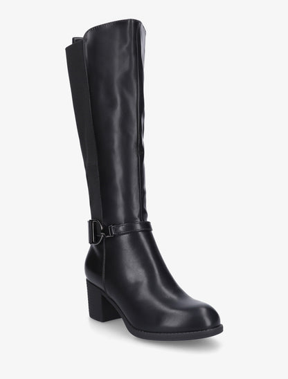 Bottes élastiquées à talon en simili - Noir - 2