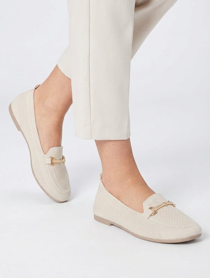 Mocassins en maille à boucle décorative - Beige