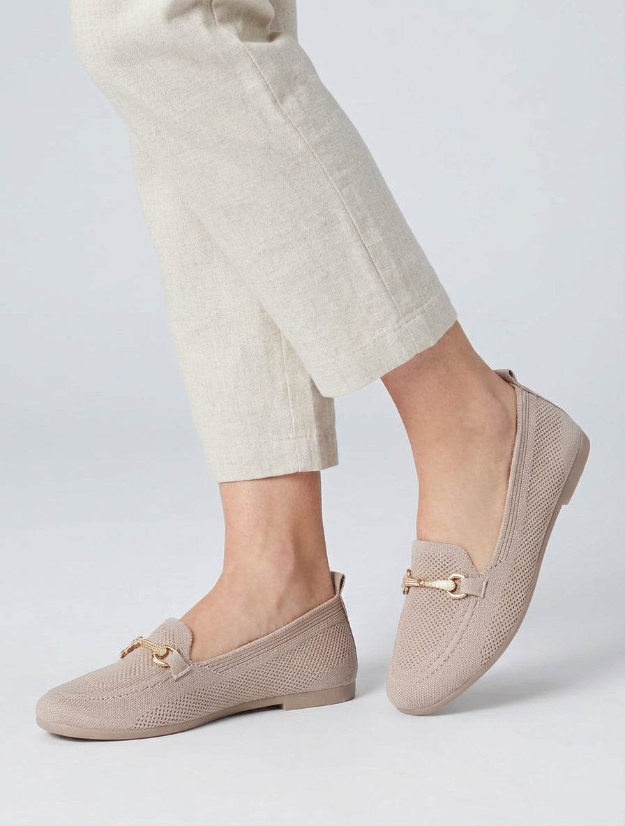 Mocassins en maille à boucle décorative - Taupe