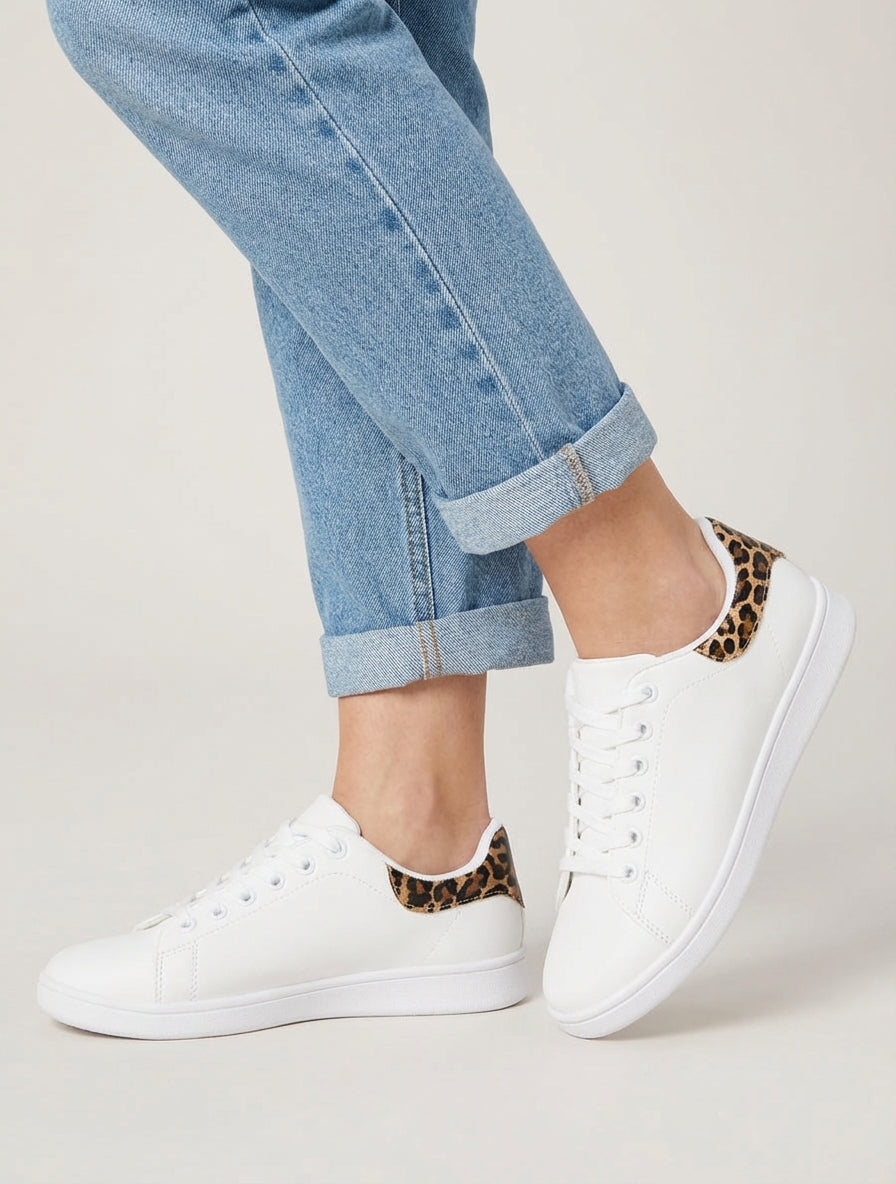 Baskets en simili à contrefort léopard - Beige