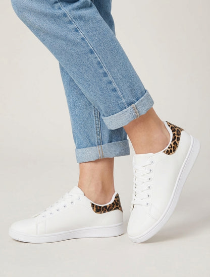 Baskets en simili à contrefort léopard - Beige