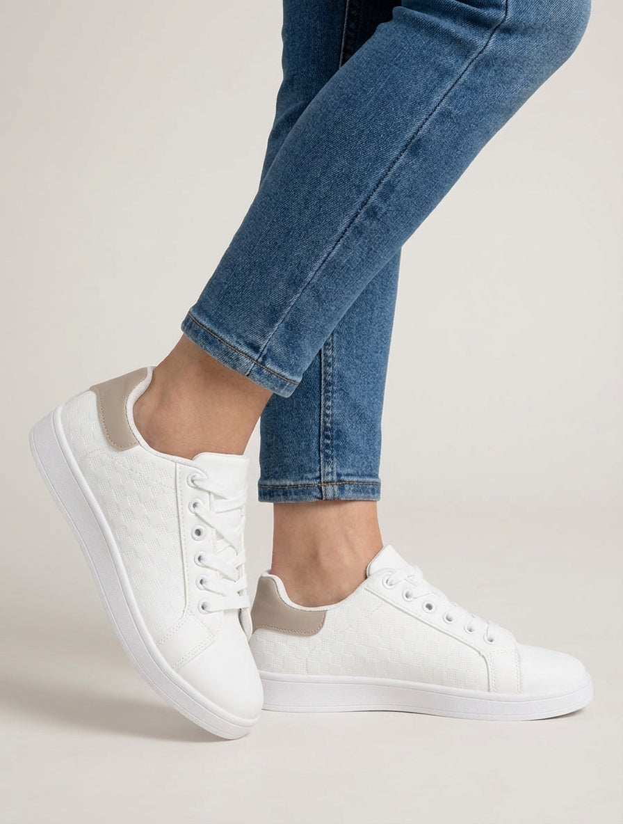 Baskets en simili à motif damier - Taupe