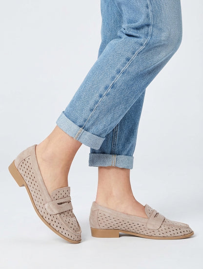 Mocassins ajourés en suédine - Taupe