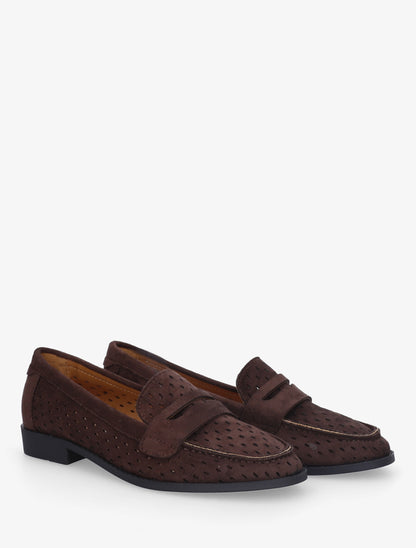 Mocassins ajourés en suédine - Marron - 4