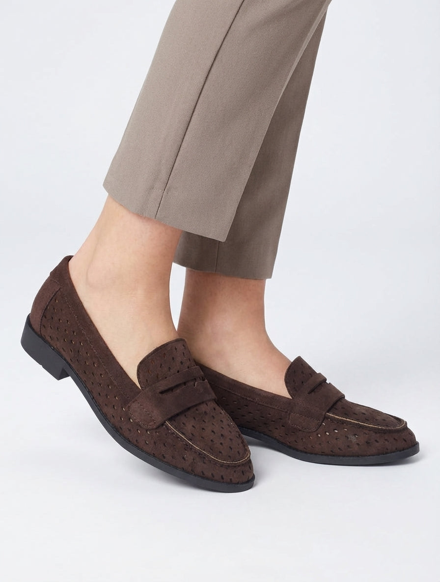 Mocassins ajourés en suédine - Marron