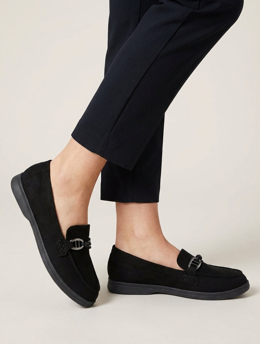 Mocassins en suédine à boucle décorative - Noir