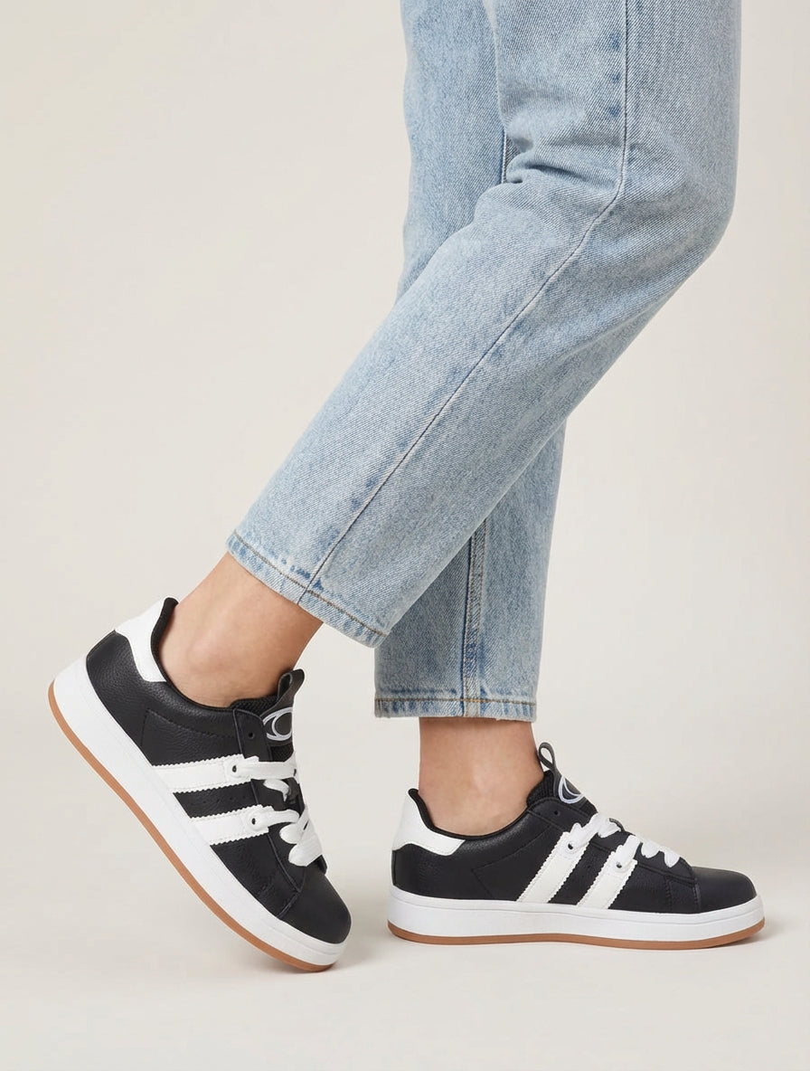 Sneakers unies à bandes contrastantes - Noir