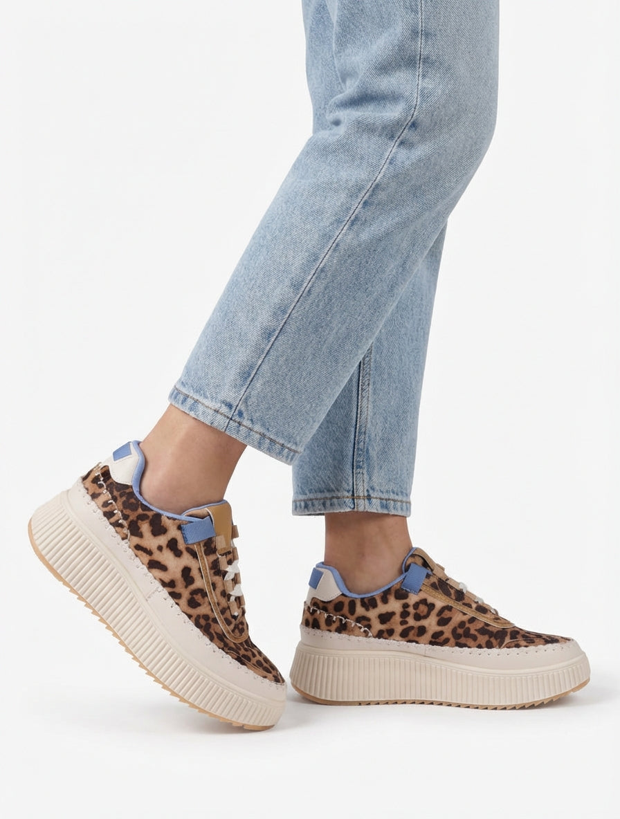 Sneakers imprimés à semelle plateforme - Camel