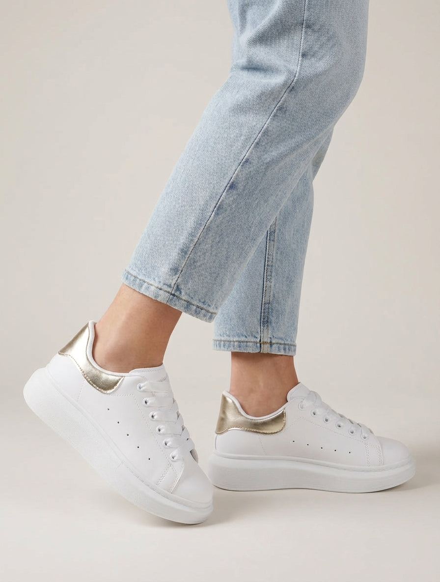 Baskets à contrefort contrastant - Blanc/or