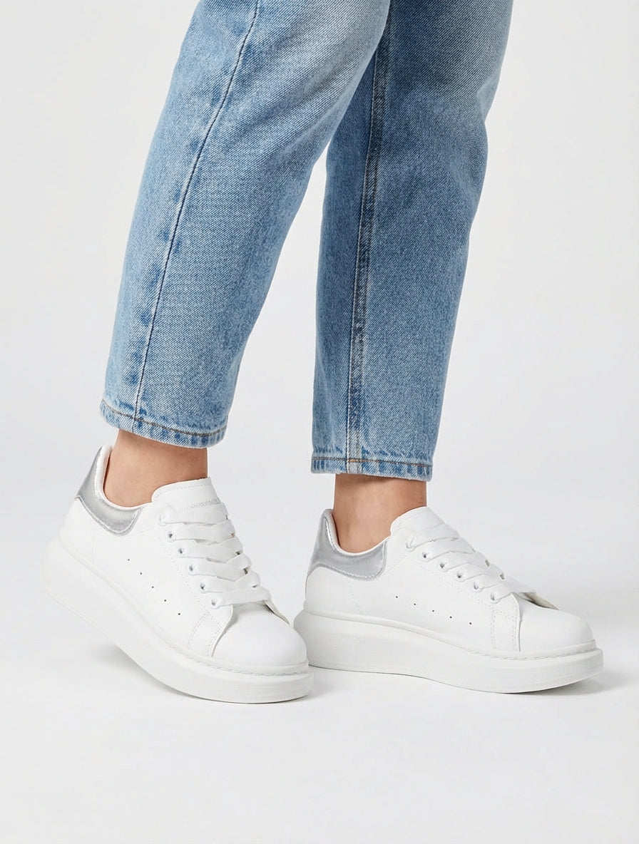 Baskets à contrefort contrastant - Blanc/argent