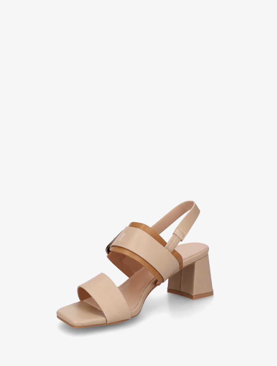 Sandales bicolore à talon - Beige - 3
