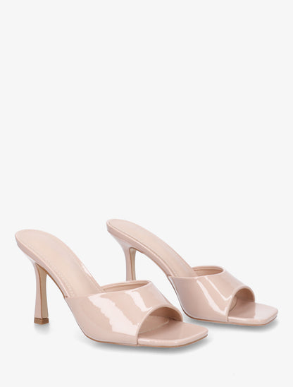 Mules vernies à talon aiguille - Beige - 4