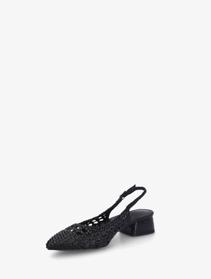 Ballerines tressées à talon bloc - Noir - 3