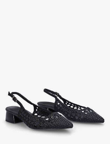 Ballerines tressées à talon bloc - Noir - 4