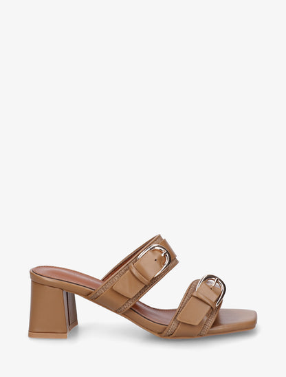 Mules en simili à double boucles - Taupe - 1