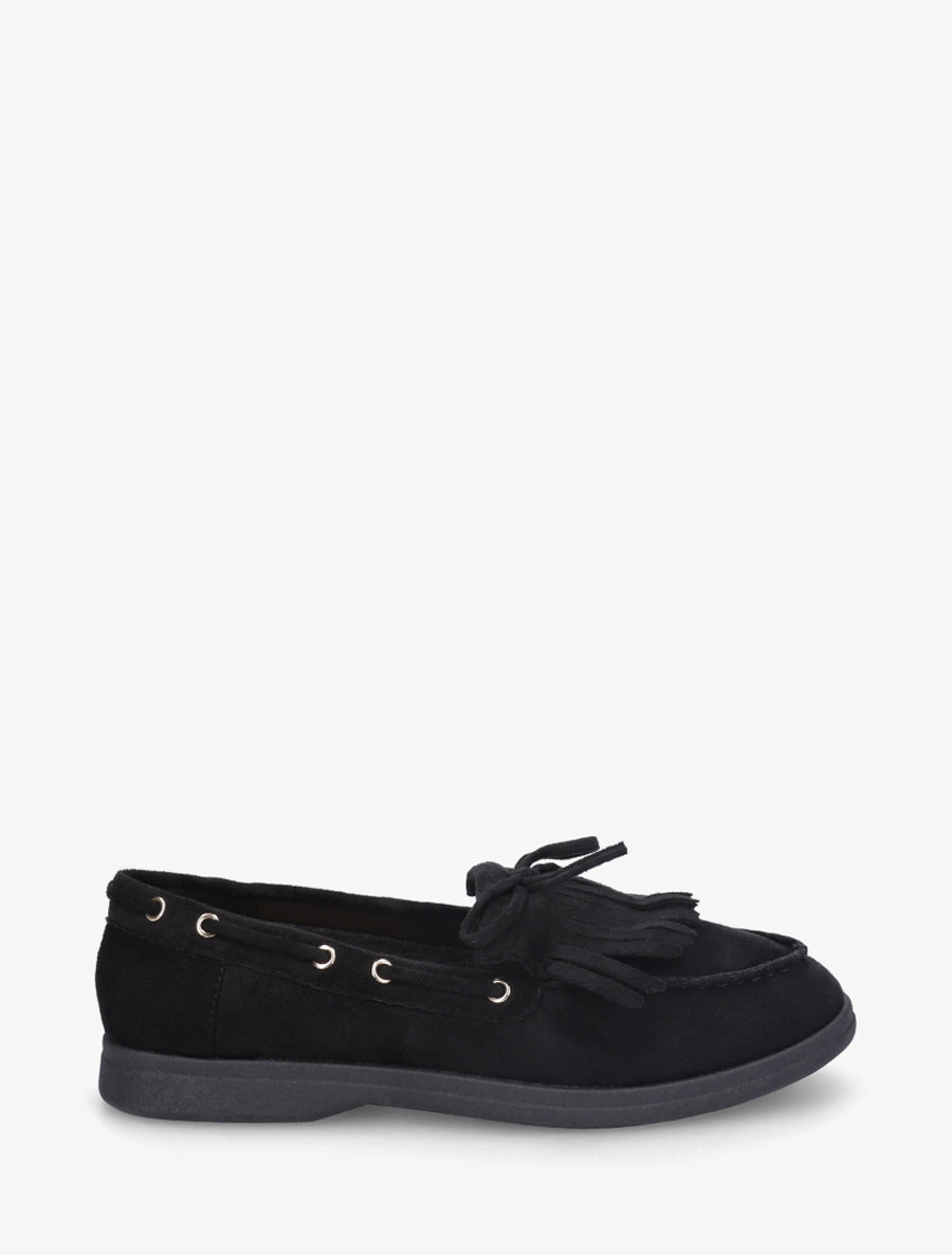 Mocassins en suédine à franges et noeud - Noir - 1