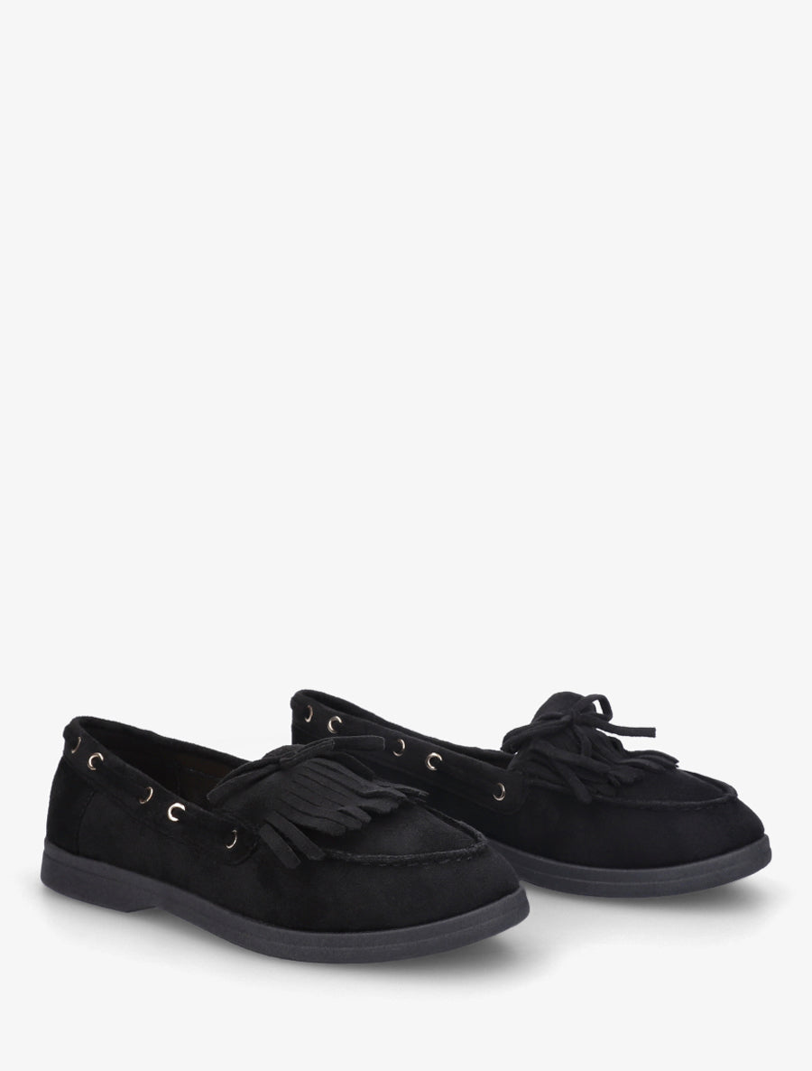 Mocassins en suédine à franges et noeud - Noir - 4