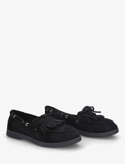 Mocassins en suédine à franges et noeud - Noir - 4