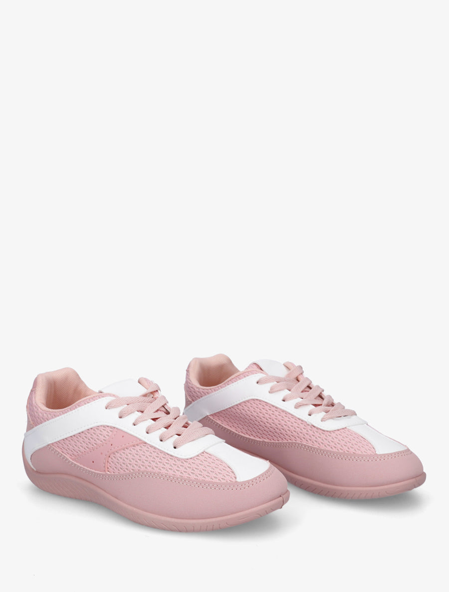 Sneakers en simili et toile - Rose - 4