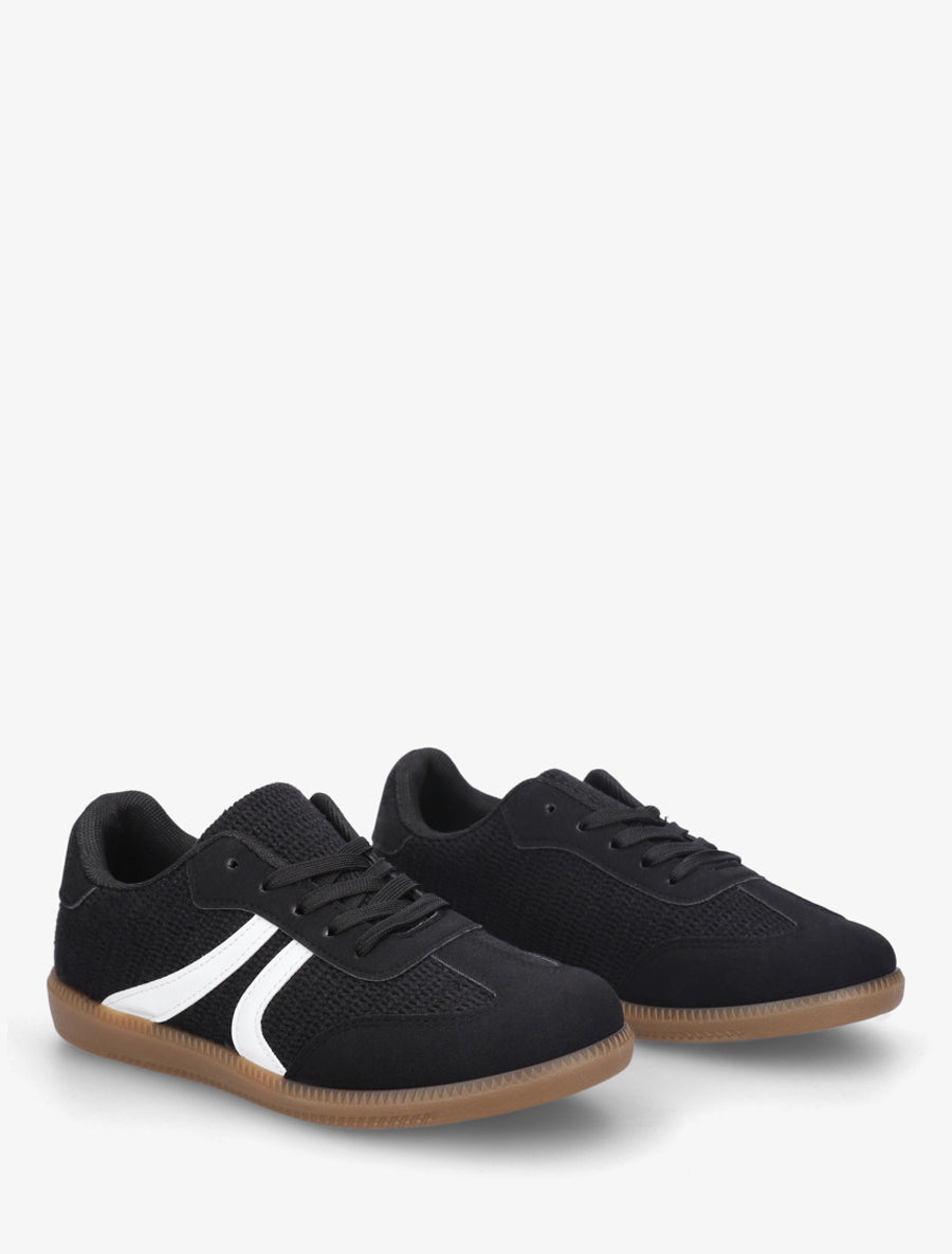 Sneakers bi-matière à semelle caoutchouc - Noir - 4