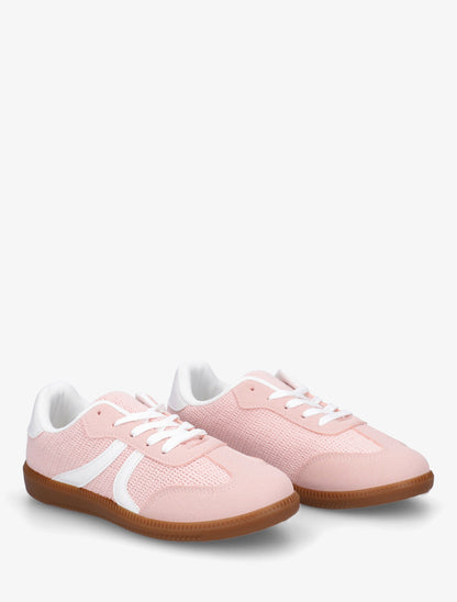 Sneakers bi-matière à semelle caoutchouc - Rose - 4